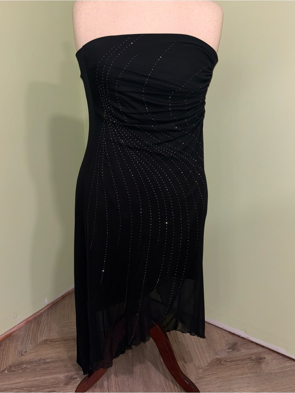 VTG Byer Too Black Strapless Maxi Asymmetric Gauzy Y2K Fairy Goth Formal Women M